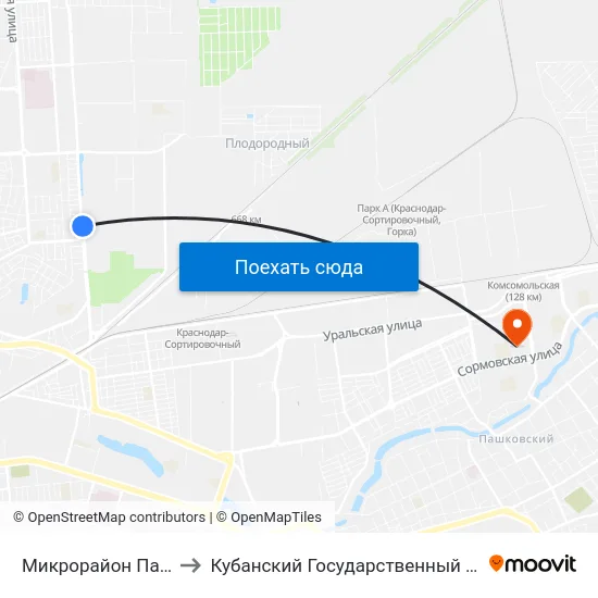 Микрорайон Панорама to Кубанский Государственный Университет map