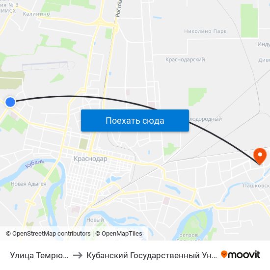 Улица Темрюкская to Кубанский Государственный Университет map