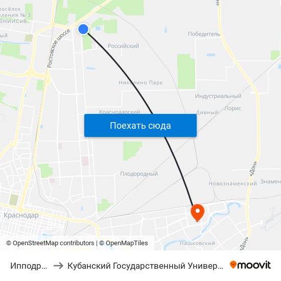 Ипподром to Кубанский Государственный Университет map