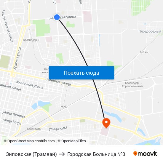 Зиповская (Трамвай) to Городская Больница №3 map