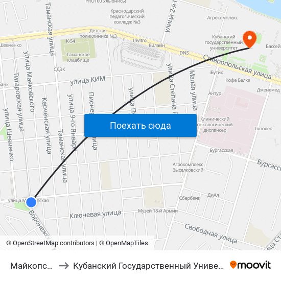 Майкопская to Кубанский Государственный Университет map