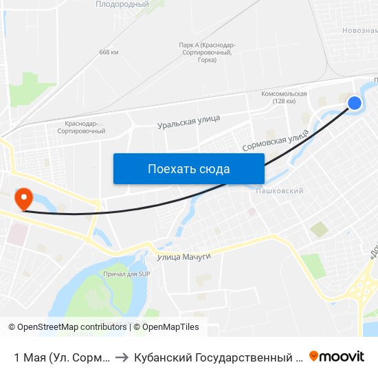 1 Мая (Ул. Сормовская) to Кубанский Государственный Университет map