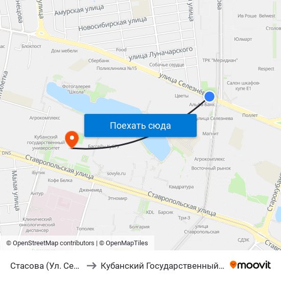 Стасова (Ул. Селезнёва) to Кубанский Государственный Университет map