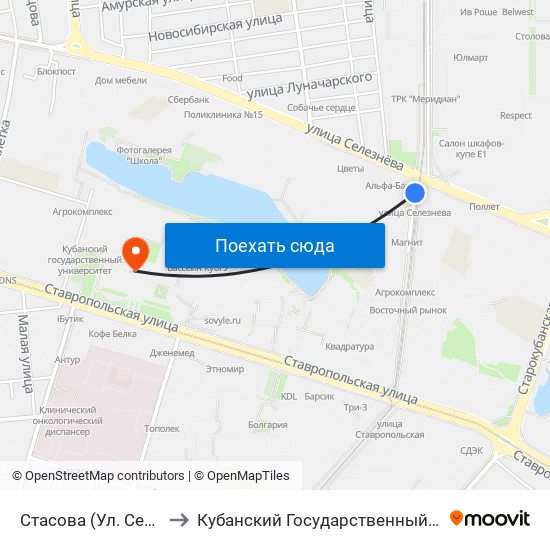 Стасова (Ул. Селезнёва) to Кубанский Государственный Университет map