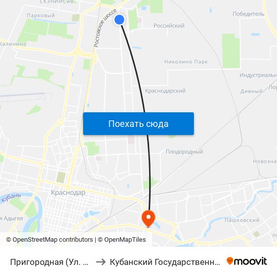 Пригородная (Ул. Российская) to Кубанский Государственный Университет map