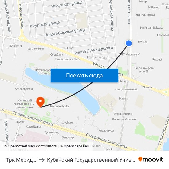 Трк Меридиан to Кубанский Государственный Университет map