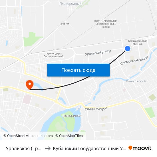 Уральская (Трамвай) to Кубанский Государственный Университет map