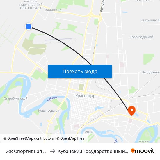 Жк Спортивная Деревня to Кубанский Государственный Университет map