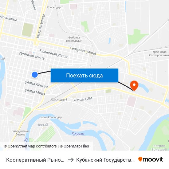 Кооперативный Рынок (Ул. Коммунаров) to Кубанский Государственный Университет map