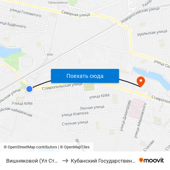 Вишняковой (Ул Ставропольская) to Кубанский Государственный Университет map