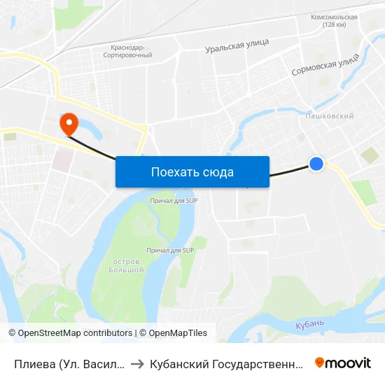 Плиева (Ул. Василия Мачуги) to Кубанский Государственный Университет map