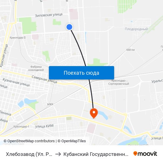 Хлебозавод (Ул. Российская) to Кубанский Государственный Университет map