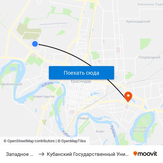 Западное Депо to Кубанский Государственный Университет map