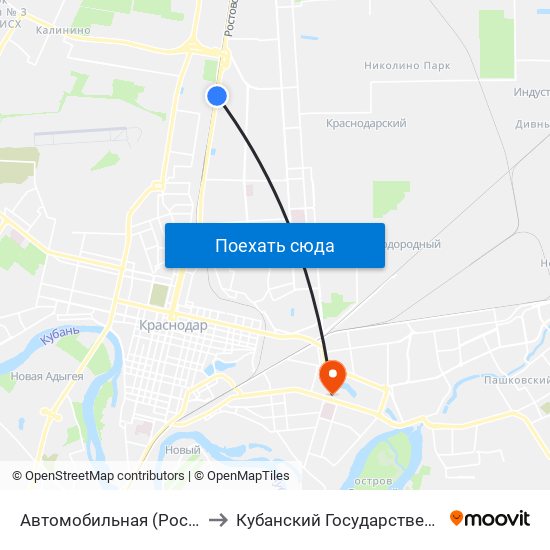 Автомобильная (Ростовское Шоссе) to Кубанский Государственный Университет map