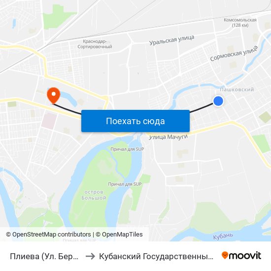 Плиева (Ул. Бершанской) to Кубанский Государственный Университет map