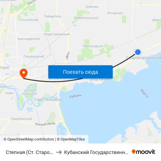 Степная (Ст. Старокорсунская) to Кубанский Государственный Университет map