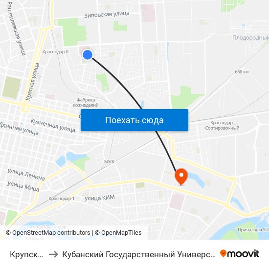 Крупской to Кубанский Государственный Университет map