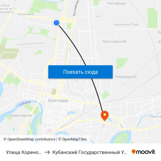 Улица Кореновская to Кубанский Государственный Университет map
