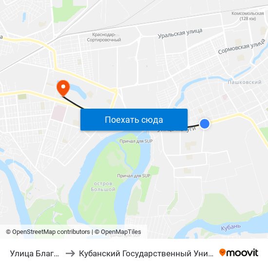 Улица Благоева to Кубанский Государственный Университет map