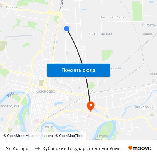 Ул.Ахтарская to Кубанский Государственный Университет map