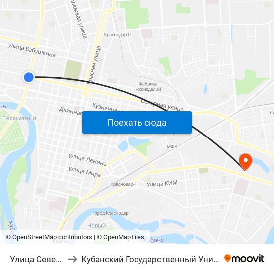 Улица Северная to Кубанский Государственный Университет map