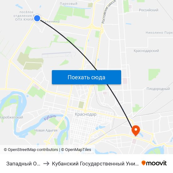 Западный Обход to Кубанский Государственный Университет map