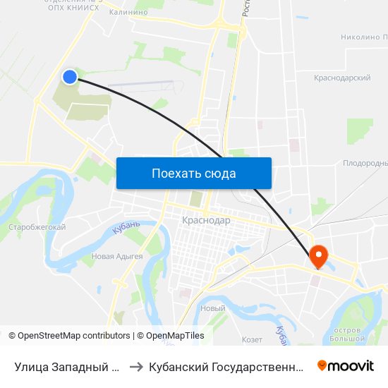 Улица Западный Обход, 38 А to Кубанский Государственный Университет map