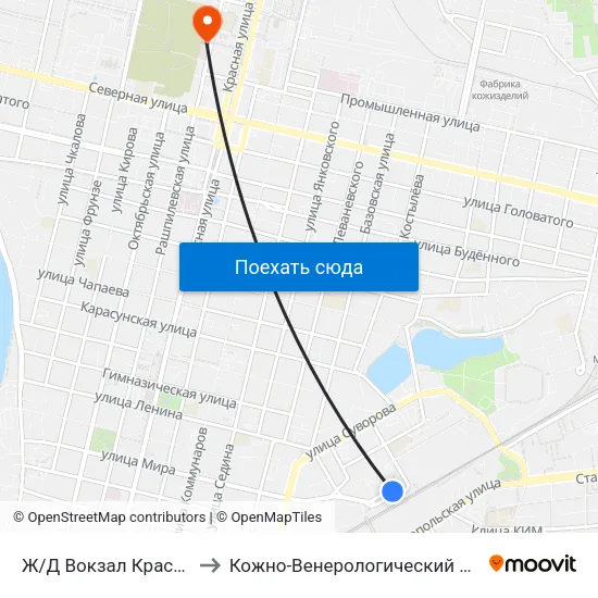 Ж/Д Вокзал Краснодар-1 to Кожно-Венерологический Диспансер map