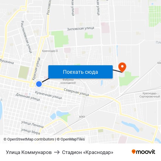 Улица Коммунаров to Стадион «Краснодар» map