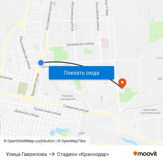 Улица Гаврилова to Стадион «Краснодар» map