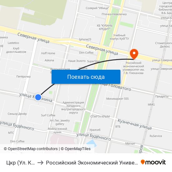 Цкр (Ул. Калинина) to Российский Экономический Университет Им. Г.В. Плеханова map