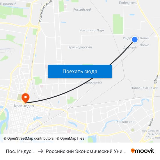 Пос. Индустриальный to Российский Экономический Университет Им. Г.В. Плеханова map