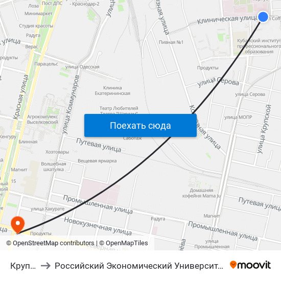 Крупской to Российский Экономический Университет Им. Г.В. Плеханова map