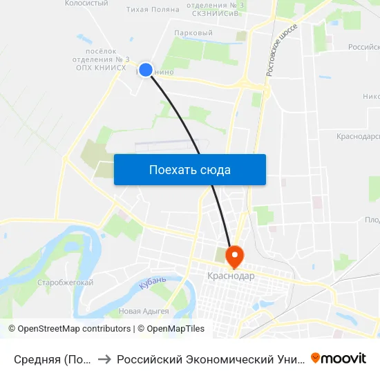Средняя (Пос. Северный) to Российский Экономический Университет Им. Г.В. Плеханова map