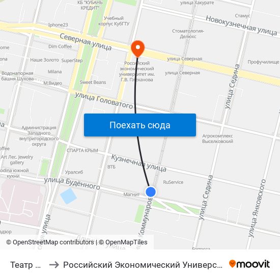 Театр Драмы to Российский Экономический Университет Им. Г.В. Плеханова map