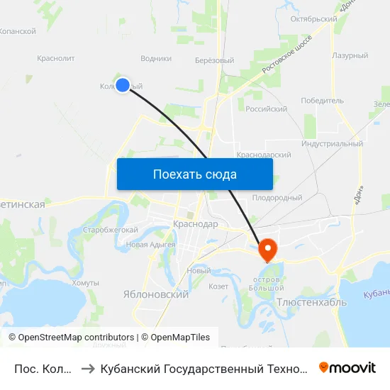 Пос. Колосистый to Кубанский Государственный Технологический Университет map