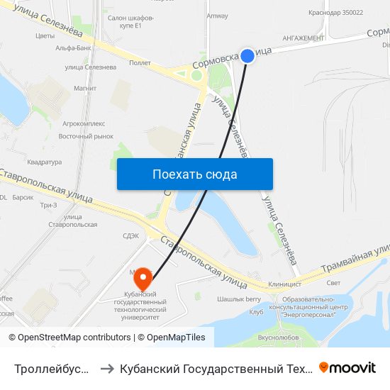Троллейбусное Депо №2 to Кубанский Государственный Технологический Университет map