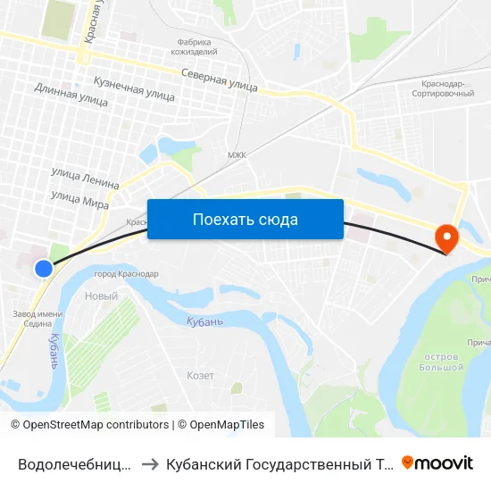 Водолечебница (Ул. Захарова) to Кубанский Государственный Технологический Университет map