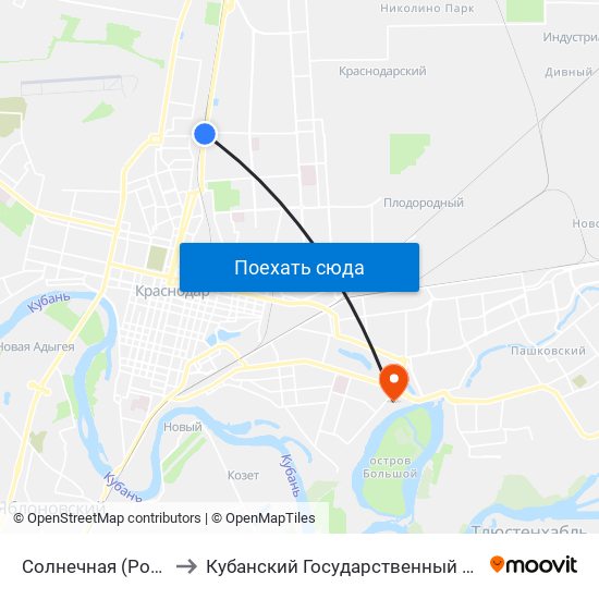Солнечная (Ростовское Шоссе) to Кубанский Государственный Технологический Университет map