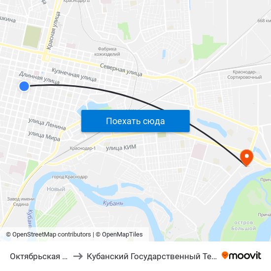 Октябрьская (Ул. Горького) to Кубанский Государственный Технологический Университет map