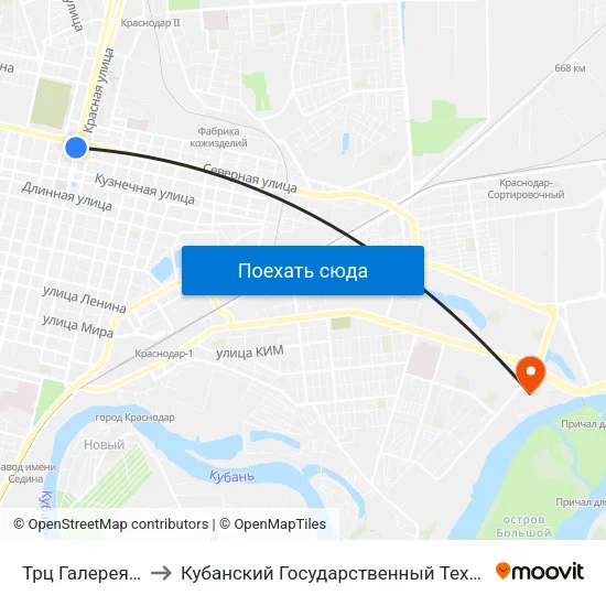 Трц Галерея Краснодар to Кубанский Государственный Технологический Университет map