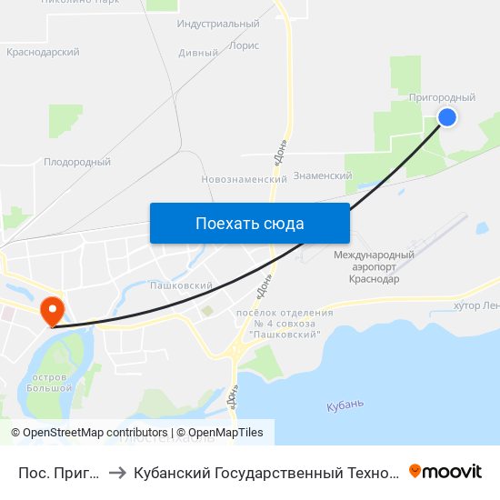 Пос. Пригородный to Кубанский Государственный Технологический Университет map