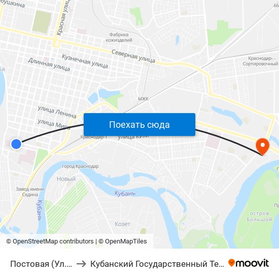 Постовая (Ул. Октябрьская) to Кубанский Государственный Технологический Университет map