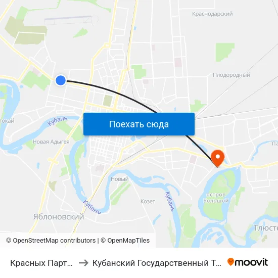 Красных Партизан (Трамвай) to Кубанский Государственный Технологический Университет map