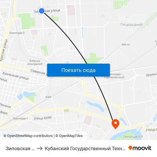 Зиповская (Трамвай) to Кубанский Государственный Технологический Университет map
