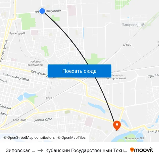 Зиповская (Трамвай) to Кубанский Государственный Технологический Университет map