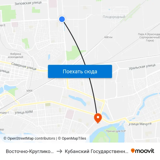 Восточно-Кругликовская (Ул. 40 Лет Победы) to Кубанский Государственный Технологический Университет map