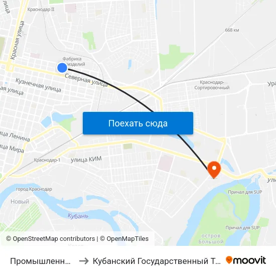 Промышленная (Ул. Садовая) to Кубанский Государственный Технологический Университет map