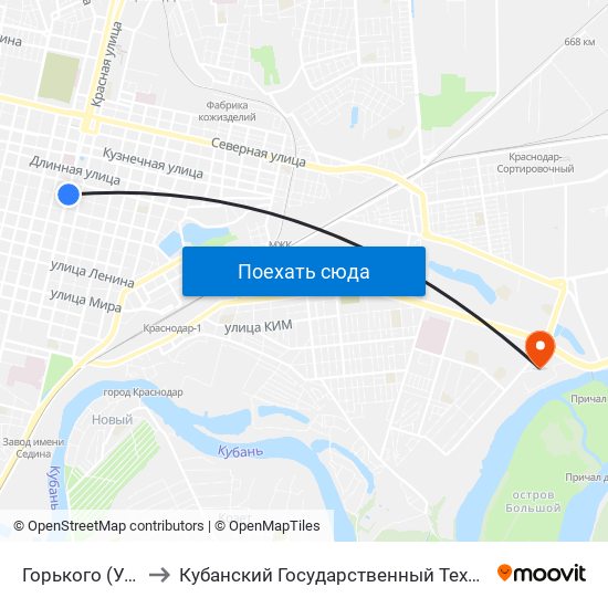 Горького (Ул. Красная) to Кубанский Государственный Технологический Университет map