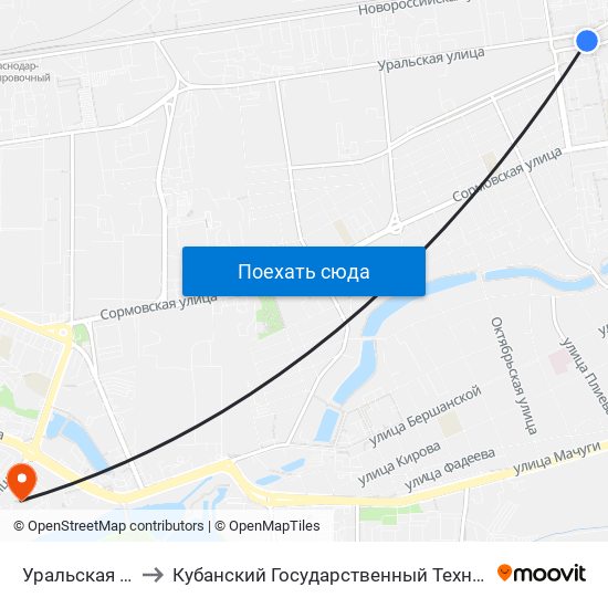 Уральская (Трамвай) to Кубанский Государственный Технологический Университет map